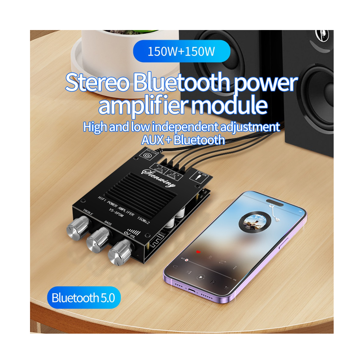 150Wx2 TDA7498E Audio Amplifier Board Stereo Audio Amplifier Board Bluetooth Audio Amplifier Board Stereo Treble Bass Bluetooth Audio Power Amplifier Module Dual Channel Heat Sink