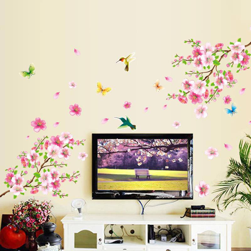 DECAL DÁN TƯỜNG TẾT CÀNH ĐÀO HỒNG 5