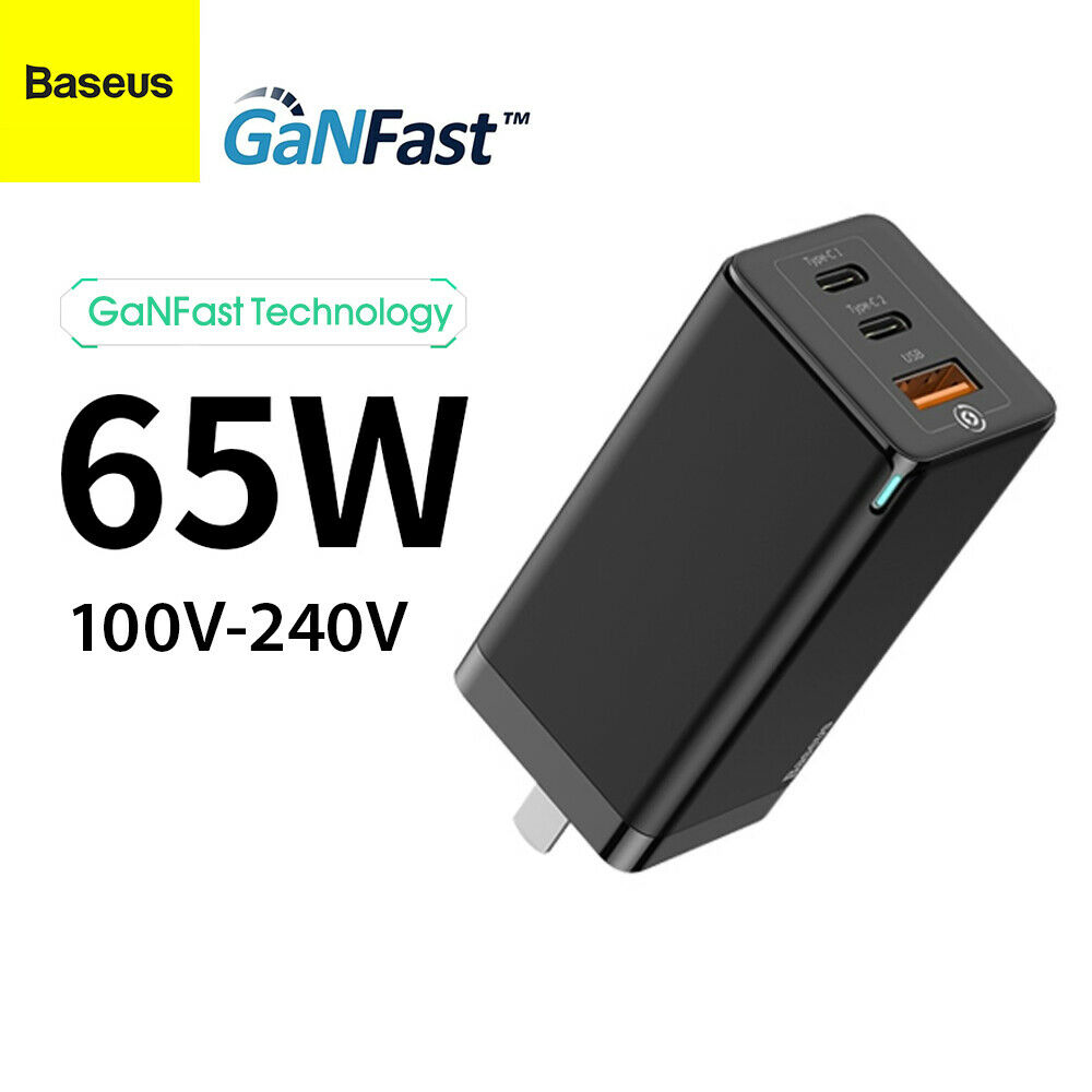 Baseus gan 65w usb type c wall charger fast charging power adapter us plug black
