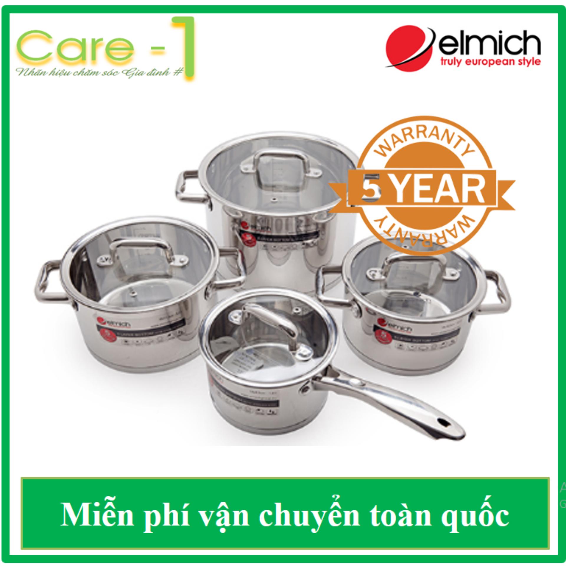 BỘ NỒI ELMICH INOX CAO CẤP 5 ĐÁY(BỘ 4) EL3670 -  BẢO HÀNH 5 NĂM