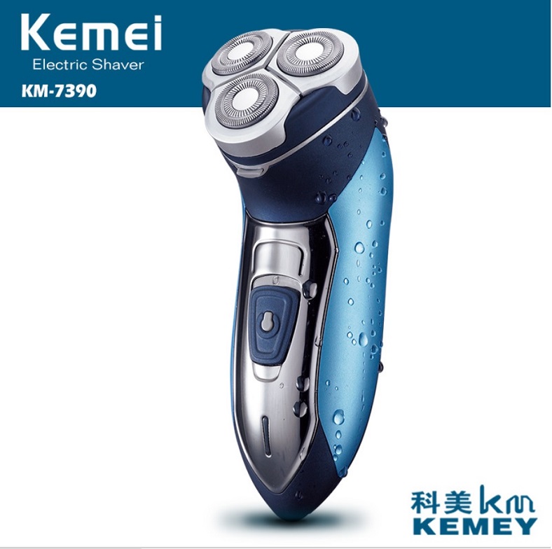 Máy kemei km-7390 cạo râu 3 lưỡi tròn chống nước