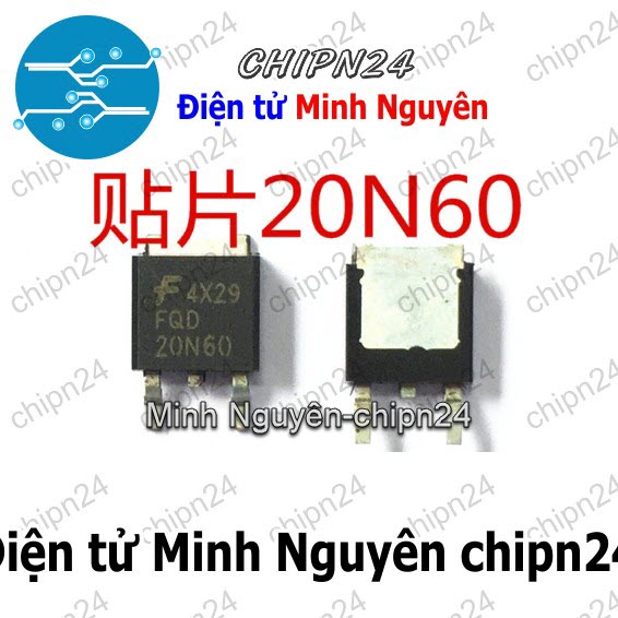 [1 con] (SOP) Mosfet Dán 20N60 TO-252 20A 600V Kênh N (SMD) (FQD20N60 FQD 20N60) - HH003304