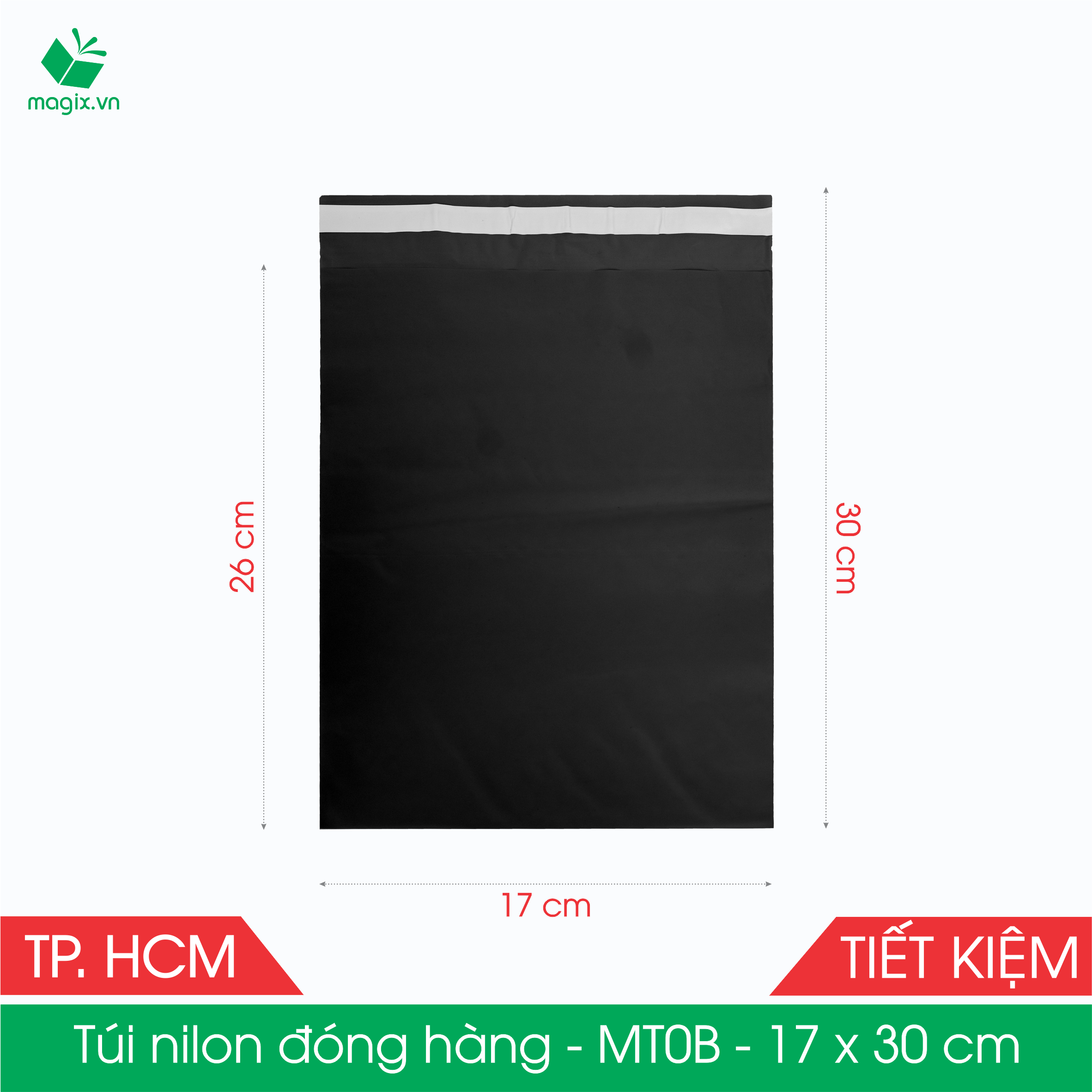 MT0B - 17x30 cm - Túi nilon TIẾT KIỆM gói hàng - 100 túi niêm phong đóng hàng màu ĐEN