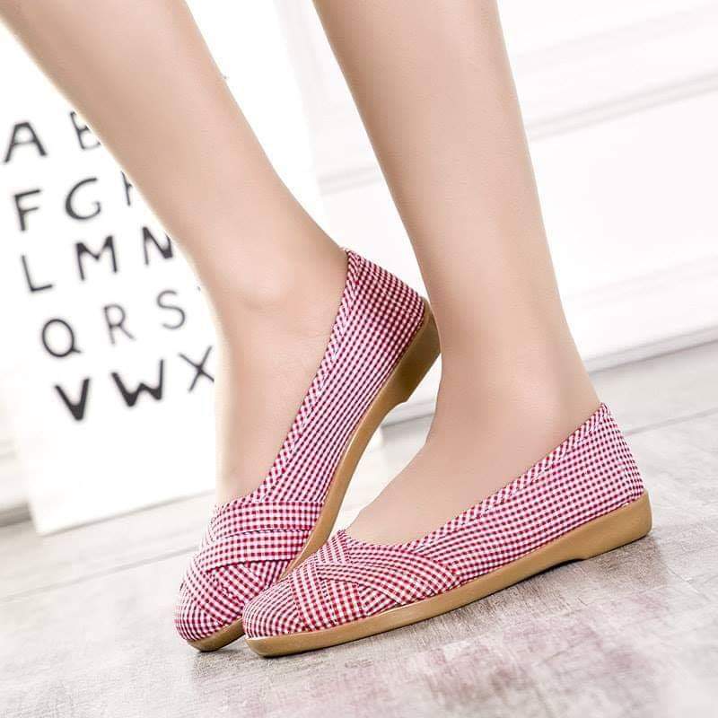 Giày lười vải cotton đế cao su 2cm