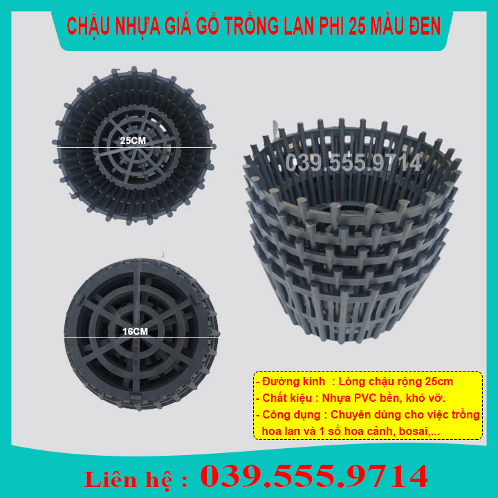 5 CHẬU NHỰA ĐEN TRỒNG LAN GIẢ GỖ PHI 25CM