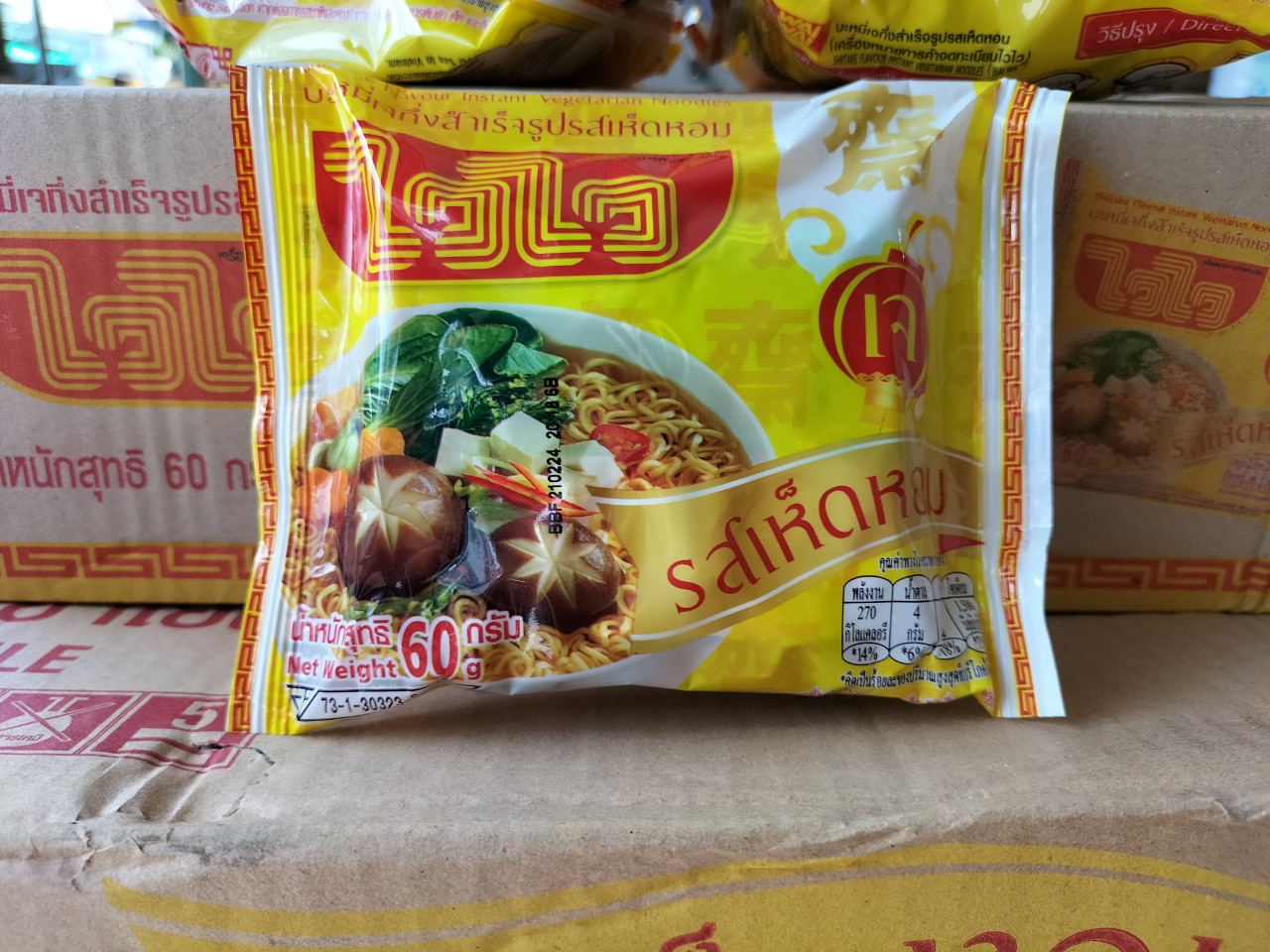 MÌ CHAY WAIWAI NẤM ĂN LIỀN THÁI LAN 60gr- THÙNG 30 GÓI- mì chay thái