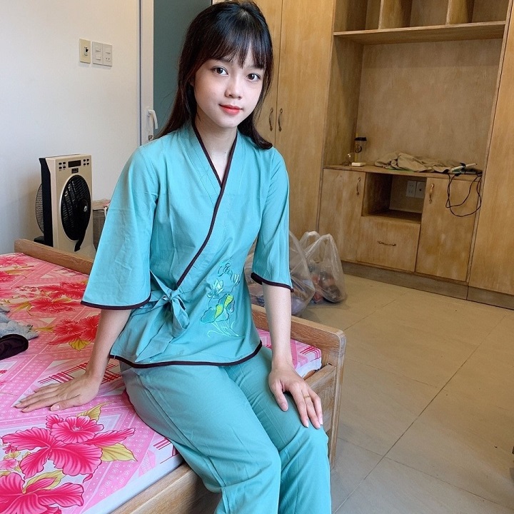 Quần Áo Phật Tử, Đồ Lam Phật Đi Chùa Nữ, đồ bộ mặc nhà mã PN06B