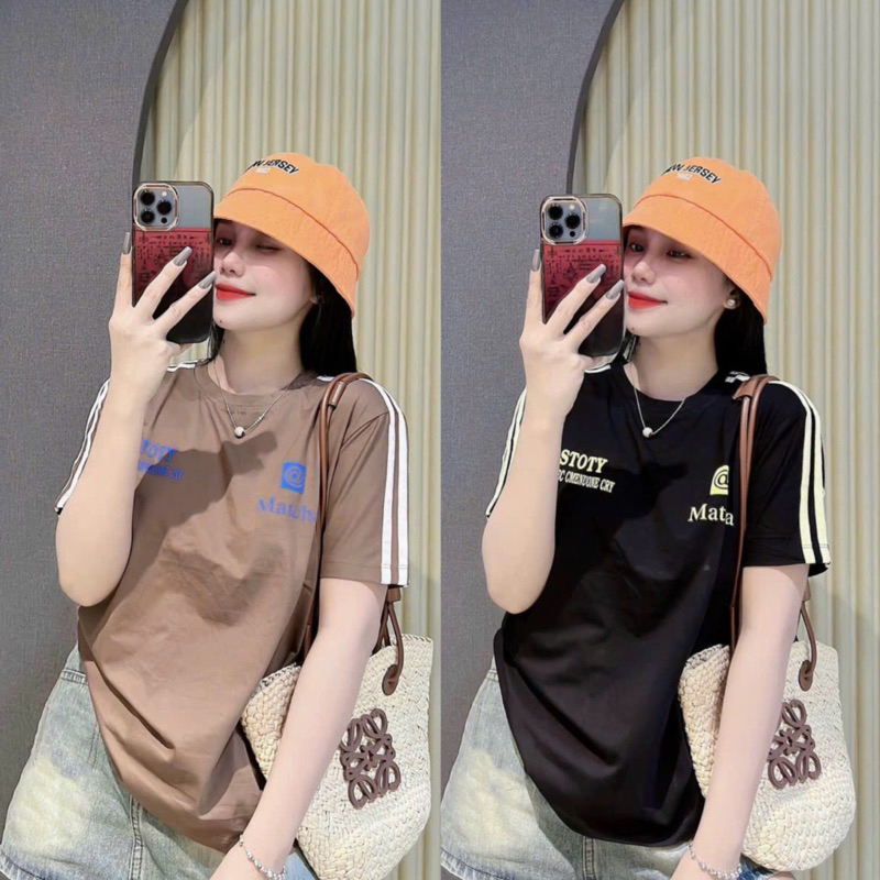 Áo thun cotton Thái nữ dáng vừa phối sọc tay ( Mã THÁI @ )