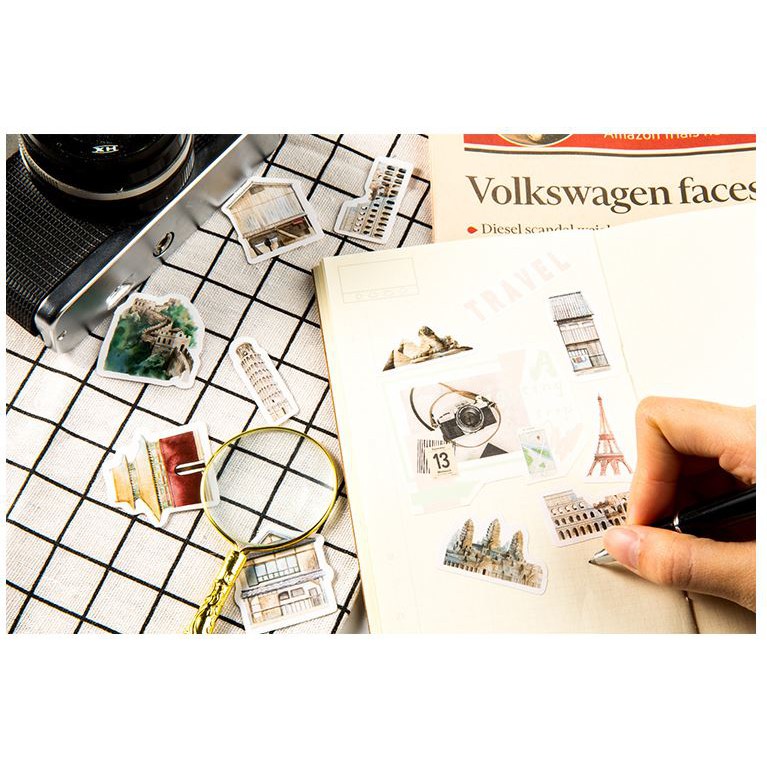 Bộ 46 Sticker Hàn Quốc Kỳ Quan Thế Giới dán trang trí E04