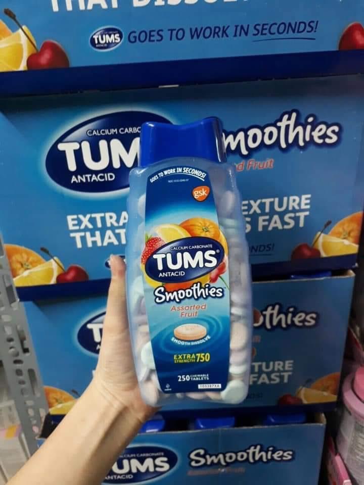 Kẹo nhai đầy hơi khó tiêu Tums Smoothies Assorted Fruit 250 viên
