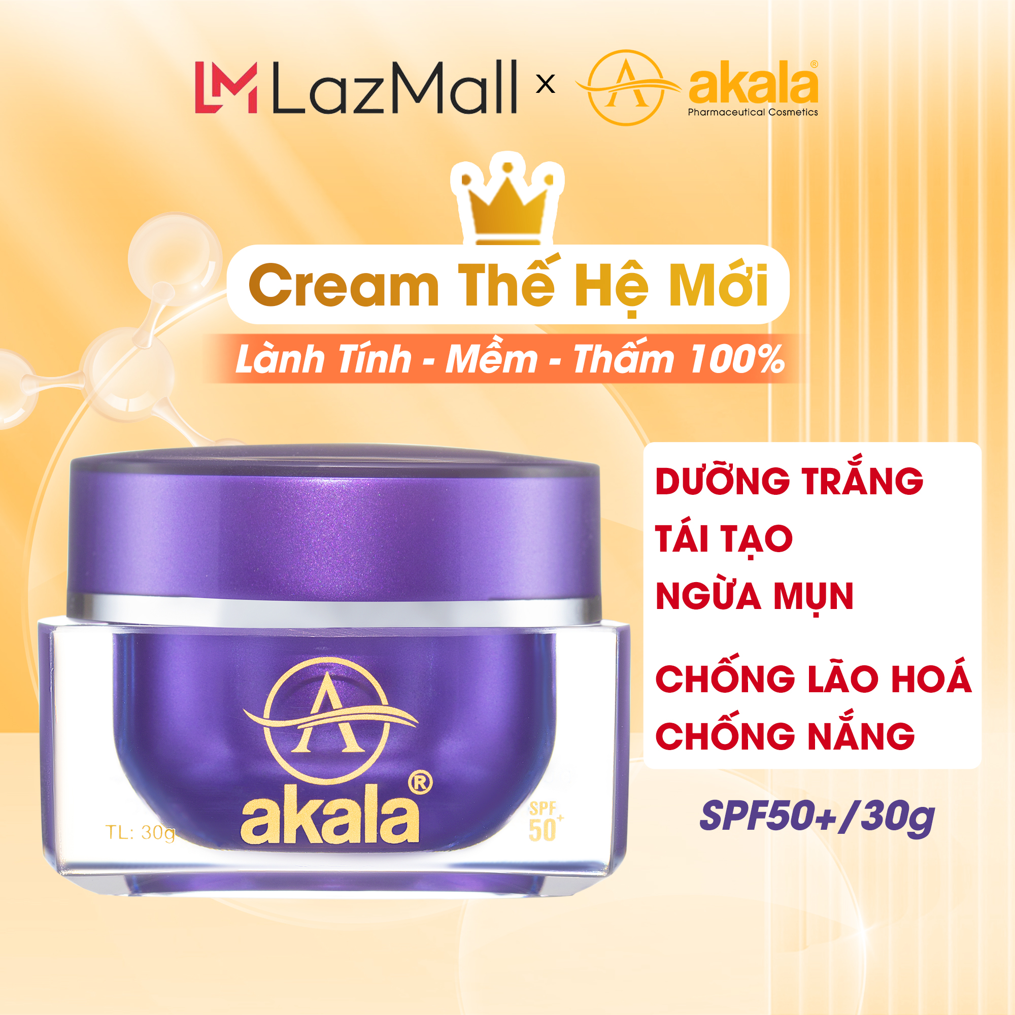 Kem Dưỡng Trắng - Tái Tạo - Ngừa Mụn - Chống Lão Hoá - Chống Nắng akala ( Nhau Thai Cừu & Collagen P