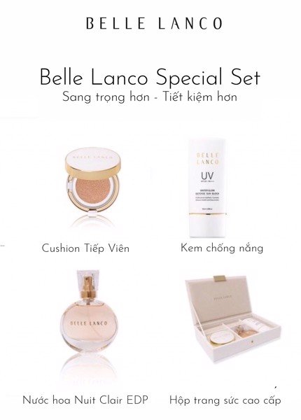 Belle Lanco Premium Set - Set chống nắng trang điểm (Kem chống nắng + Cushion + Nước hoa)