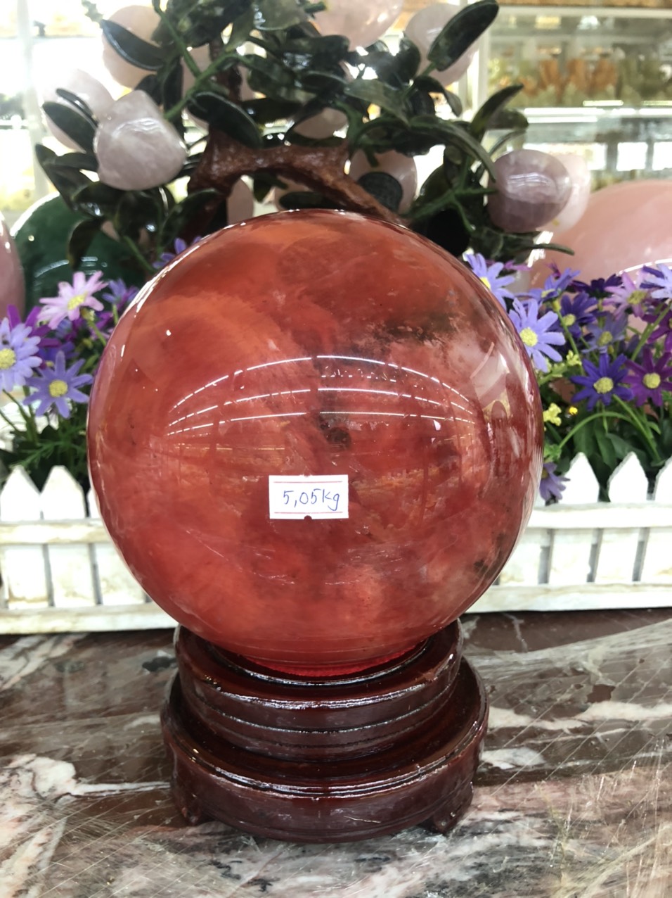 Quả cầu phong thủy đá núi lửa Obsidian đỏ - Đường kính 16,5 cm và 16,7 cm