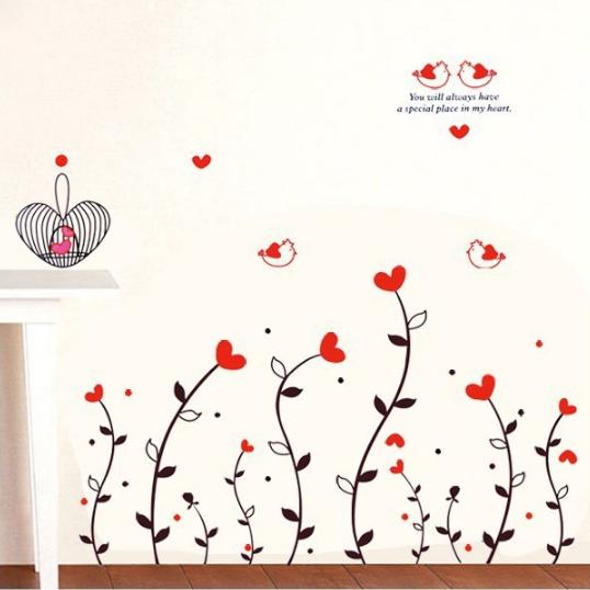 [HCM]Decal trang trí Dây leo Trái Tim Đỏ