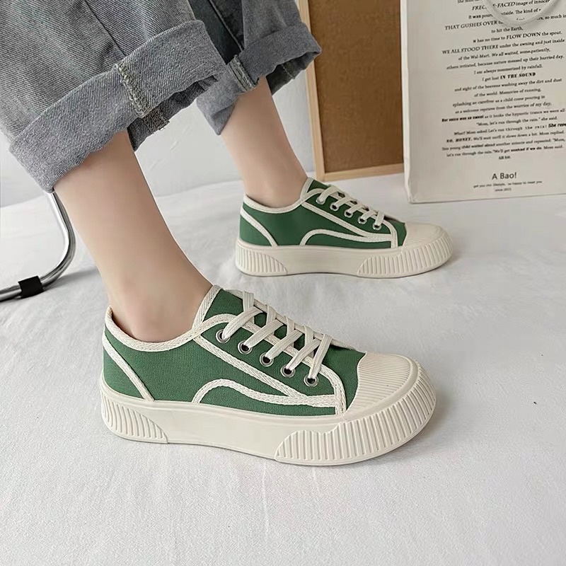 Giày thể thao nữ VK độn đế 4cm viền kẻ chất liệu vải canvas siêu đẹp mẫu mới phong cách thời trang hàn quốc hot trend 2022 giày sneaker nữ giá rẻ đế bằng giày bata nữ đi học