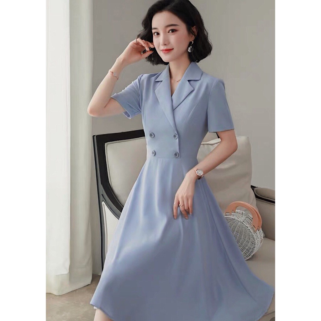 [ẢNH THẬT CUỐI] DX281 - Đầm Xòe Xám Cổ Vest Đắp Chéo Công Sở