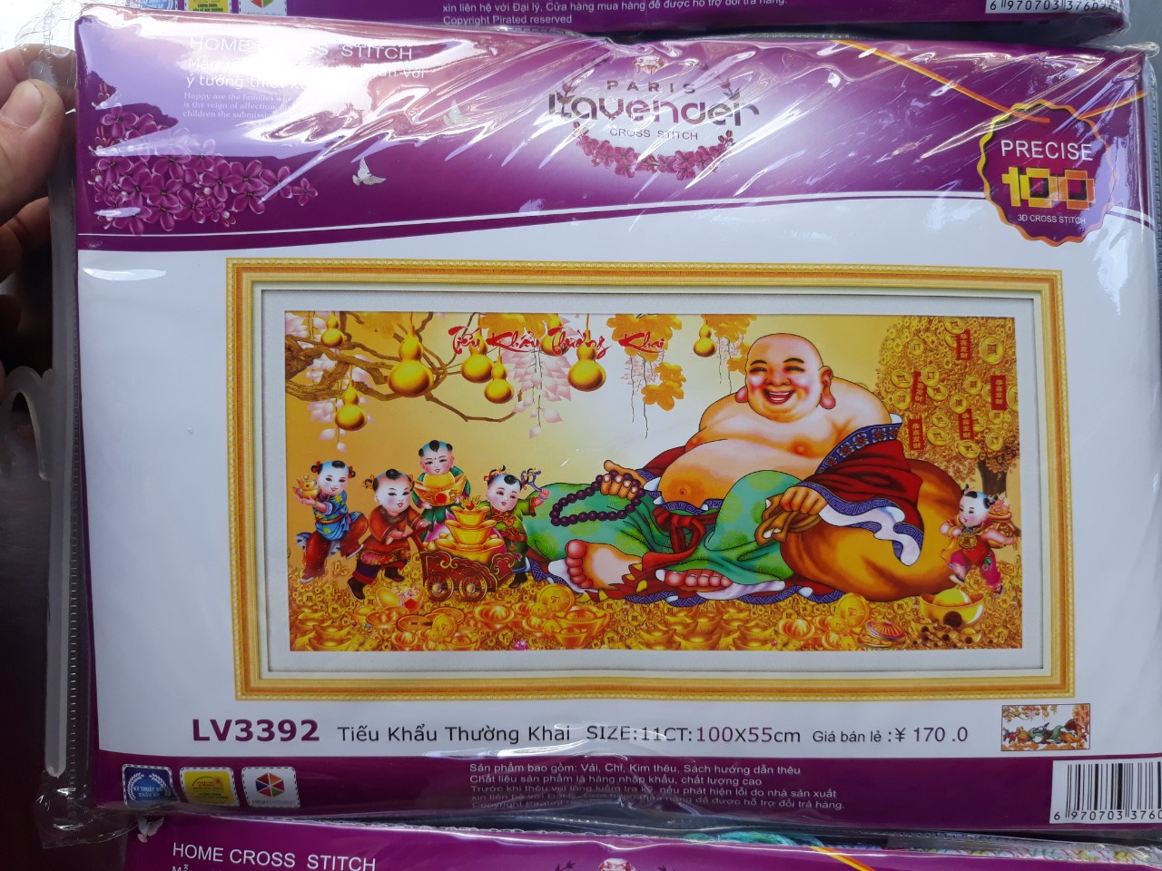 Tranh thêu Phật Di Lặc hòa khí sinh tài LV3392 - kích thước 100 * 55