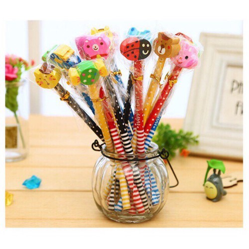 Bộ 5 Bút Chì Gỗ Đầu Tẩy Hình Thú Ngộ Nghĩnh