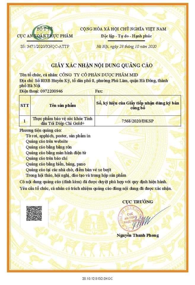 [HCM]Tinh Dầu Tỏi Diệp Chi Gold+