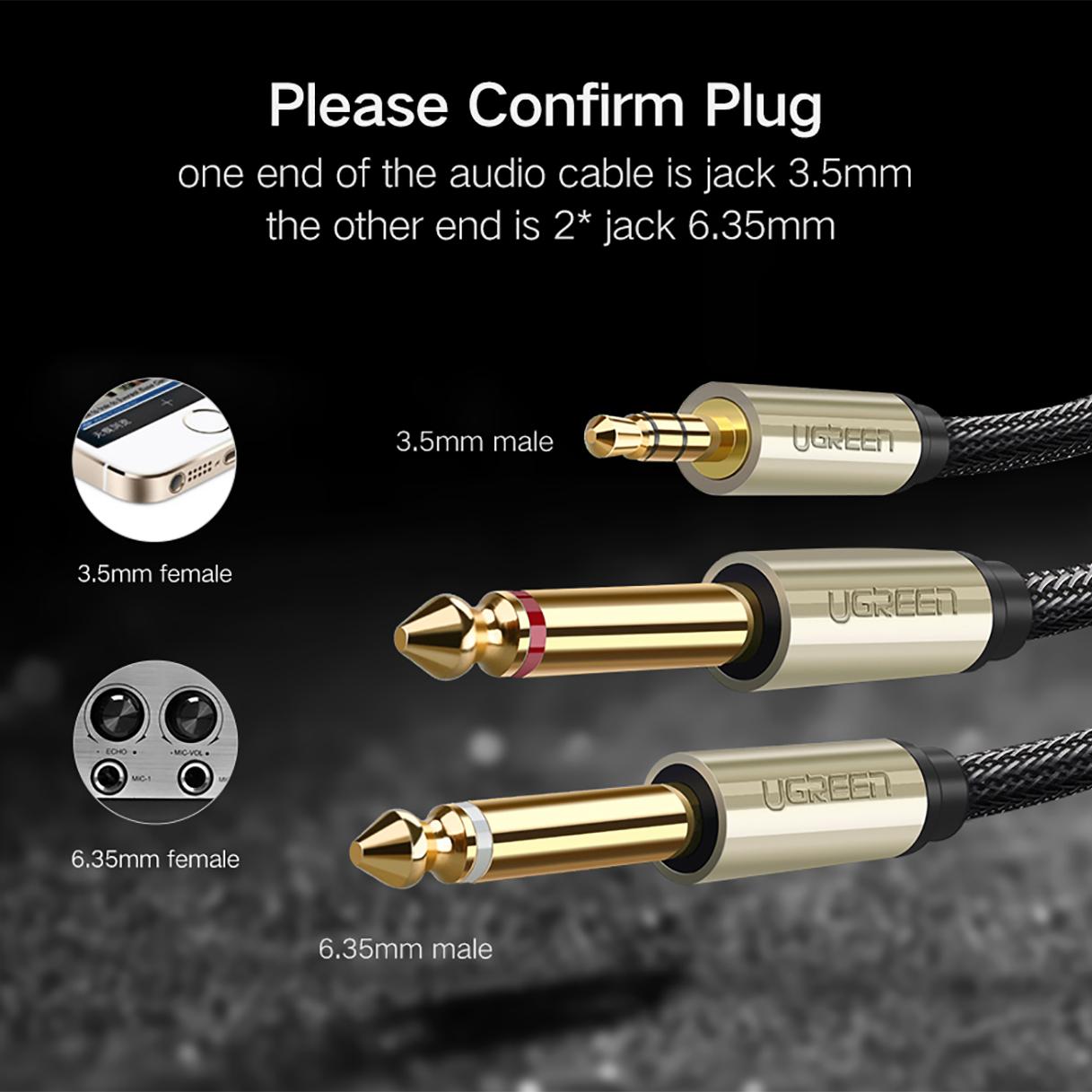 [HCM]Cáp Audio 3.5mm ra 2 Đầu 6.5mm Cao Cấp UGREEN AV126