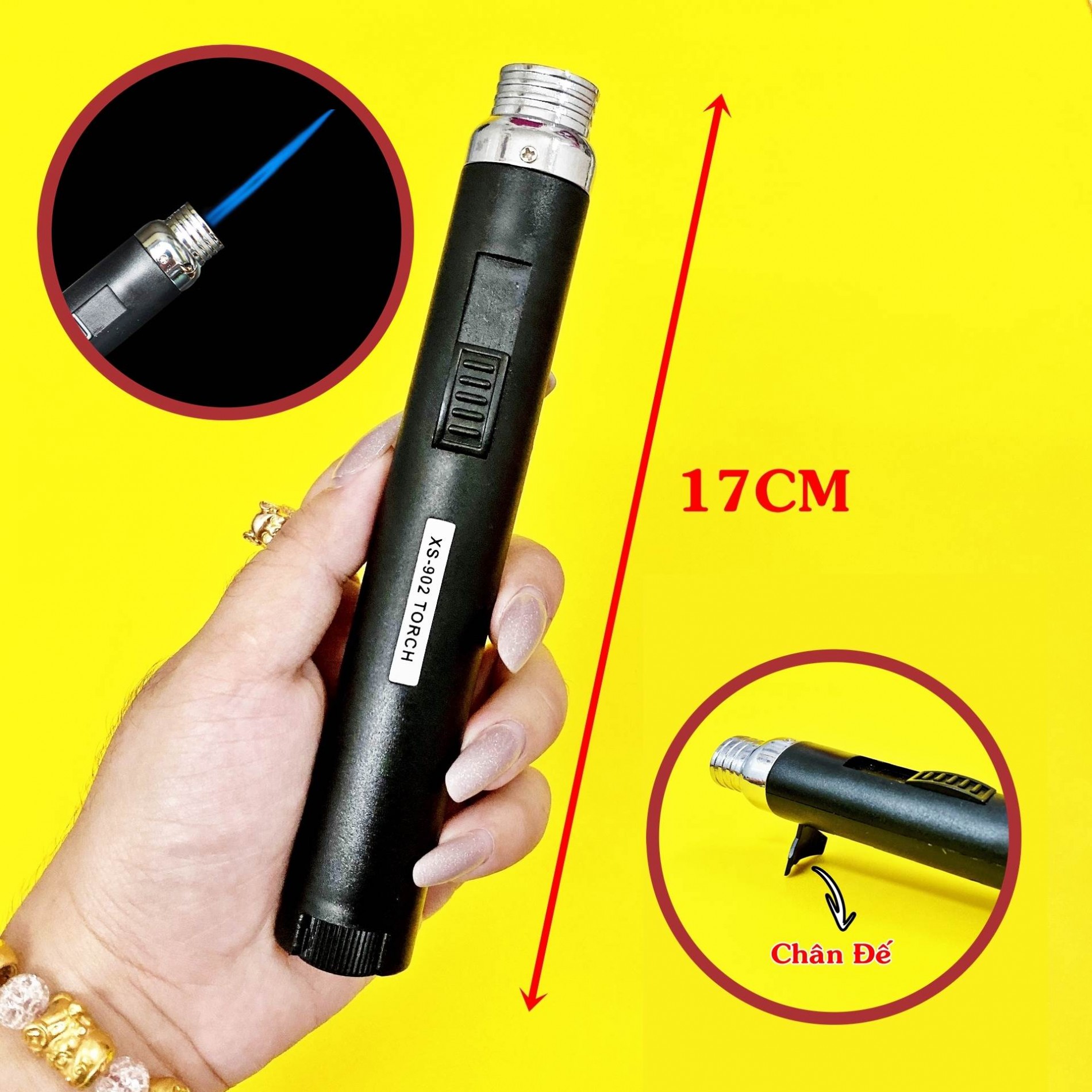 [HCM]BẬT LỬA KHÈ RÃNH TAY XS902 CÓ CHÂN ĐẾ - LỬA HOẢ TIỄN (LỬA KIM) SIZE: 17CM - (XÀI GAS)