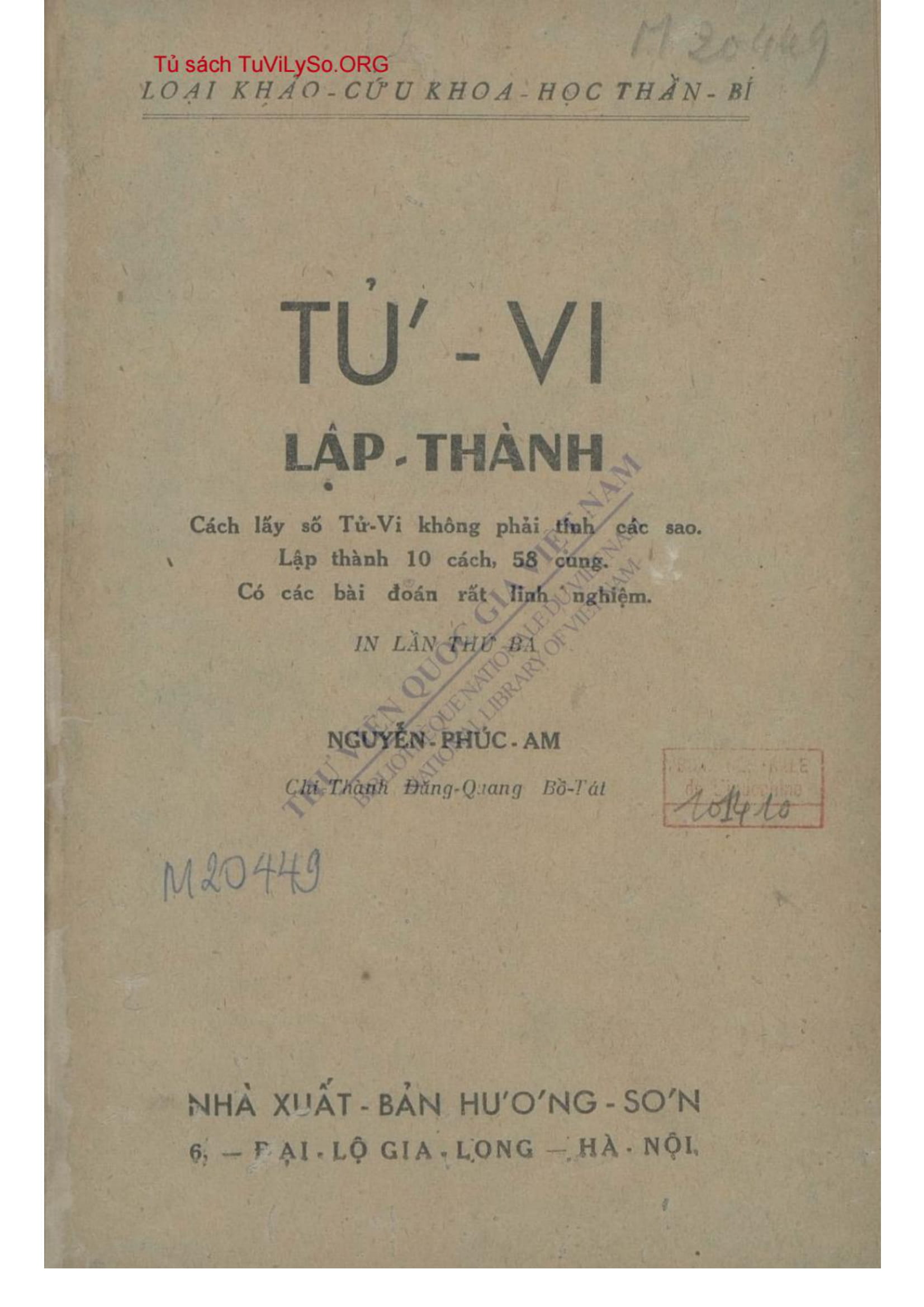 Sách Tử Vi Lập Thành Và Phụ Đoán