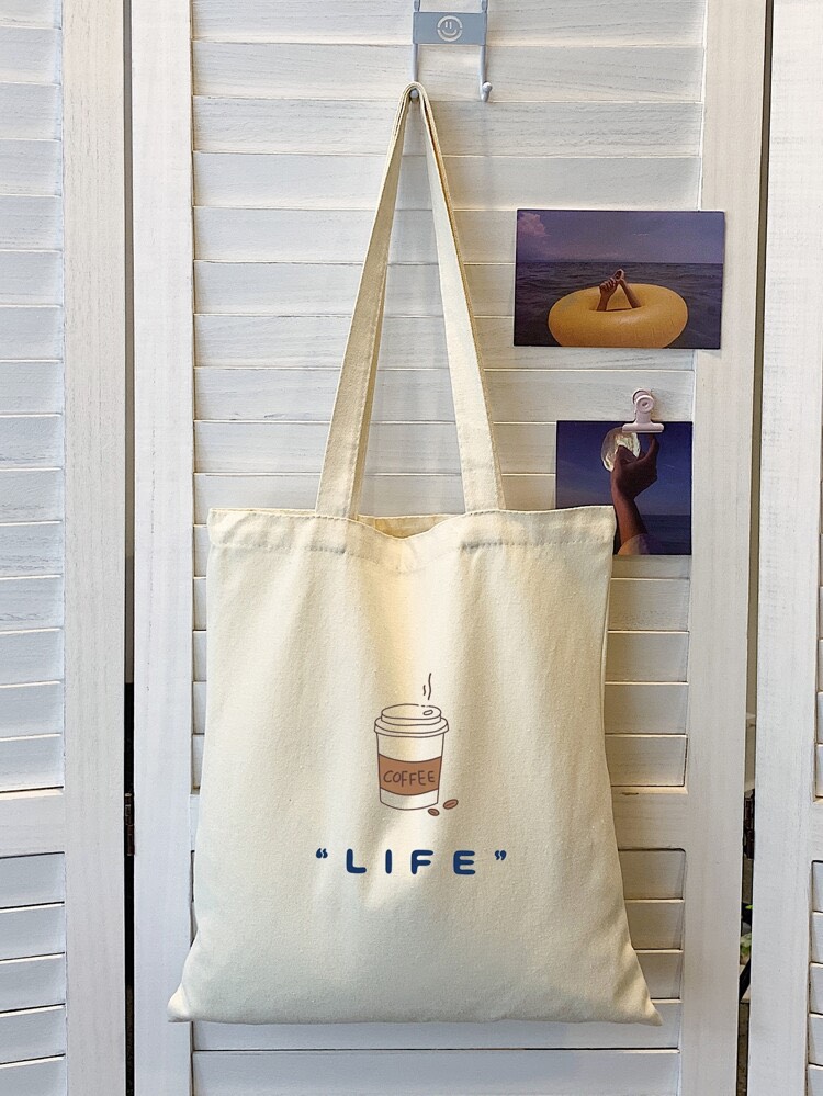 Túi tote vải canvas life coffee đi học đi chơi dễ thương có khóa kéo mtt0300