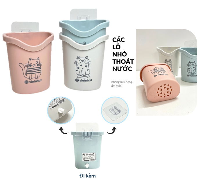 Cốc dán tường tiện ích nhựa Việt Nhật cốc gấu cốc mèo dán tường nhiều màu Siêu Bền 6370