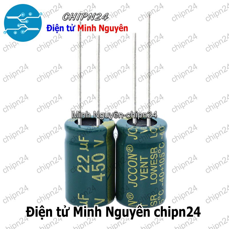 [2 con] (F267) Tụ hóa 22uF 450V Xanh Lá (13x21mm) (Tần số cao) - HH004870