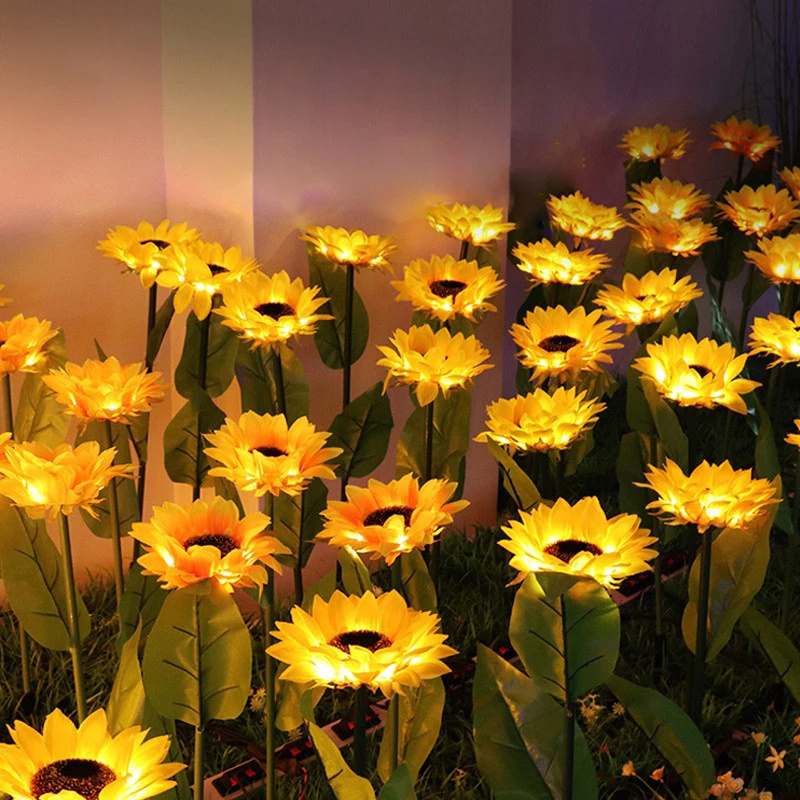 Vimite 2PCS LED Solar Sunflower Light Outdoor Waterproof Automatic Sensor Lawn Garden Light for House Yard Fence Pathway Terrace Christmas Landscape Decoration