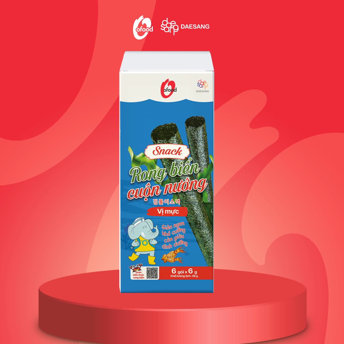 Hộp 6 gói snack rong cuộn nướng giòn 6g O'food - Hình ảnh 5