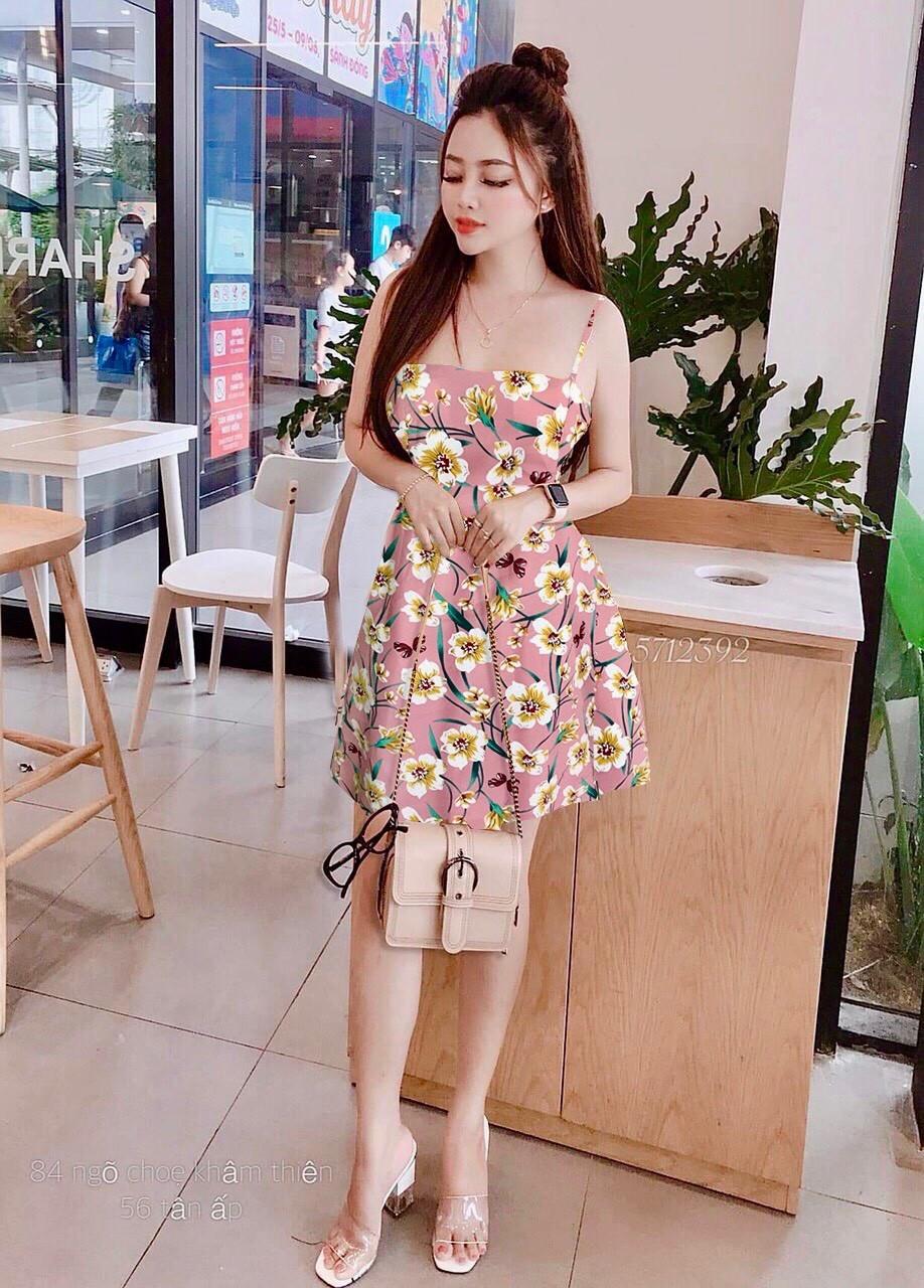 Đầm voan lụa hoa 2 dây 40-52-qh
