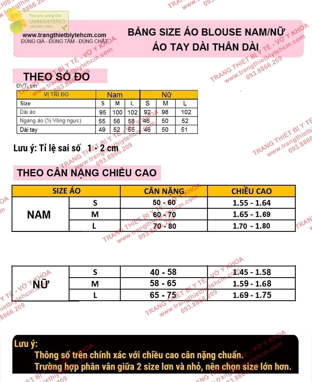 Áo blouse tay dài thân dài nam/nữ