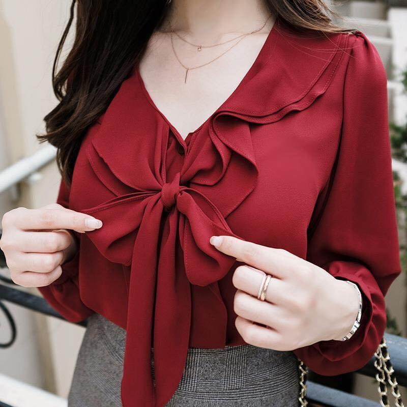 Áo von cổ bèo kết hợp nơ ngực cực duyên dáng TTS0248