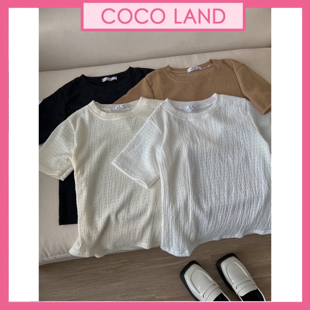 Áo xốp nhăn cổ tròn cộc tay baby tee Áo thun cộc tay nữ form vừa coco land babydoll ulzzang dáng dài croptop