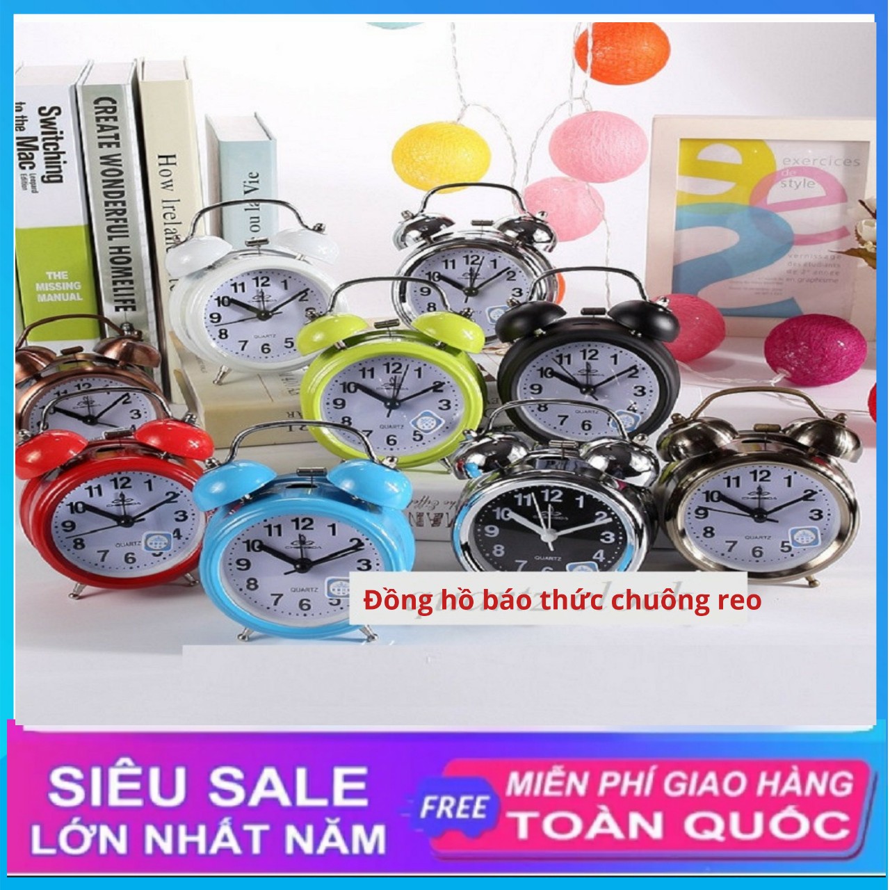 Đồng Hồ Báo Thức Chuông Đôi Reo To Bằng Chuông Cơ Học Cho Học Sinh, Sinh Viên...