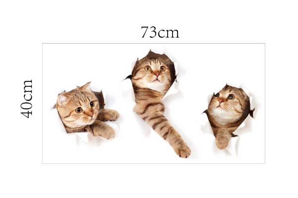 Decal trang trí tường - 3 Con Mèo 3D siêu phá