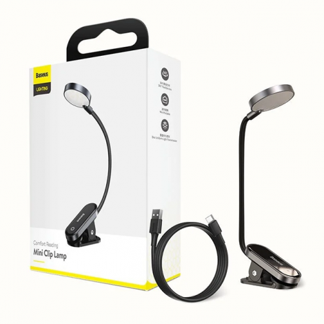 Đèn để bàn đèn đọc sách Baseus tiện dụng (Dịu mắt, chân kẹp, 3 mức sáng, 350mAh, 24h sử dụng)
