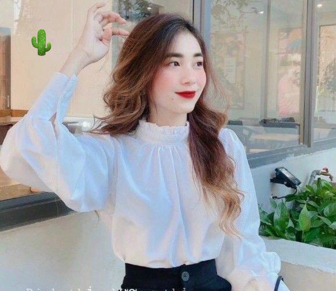 Áo sơ mi tiểu thư may díu cổ xinh bánh bèo pc