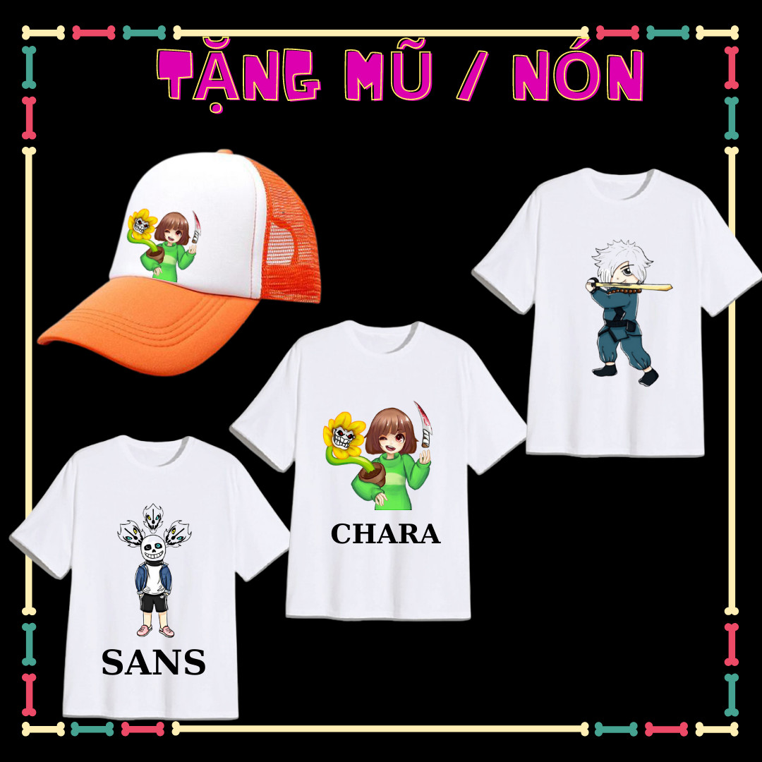 Combo 3 áo Sans Undertale Chara tay ngắn form rộng cho trẻ em -Tặng 1 mũ Sans Chara tuỳ chọn