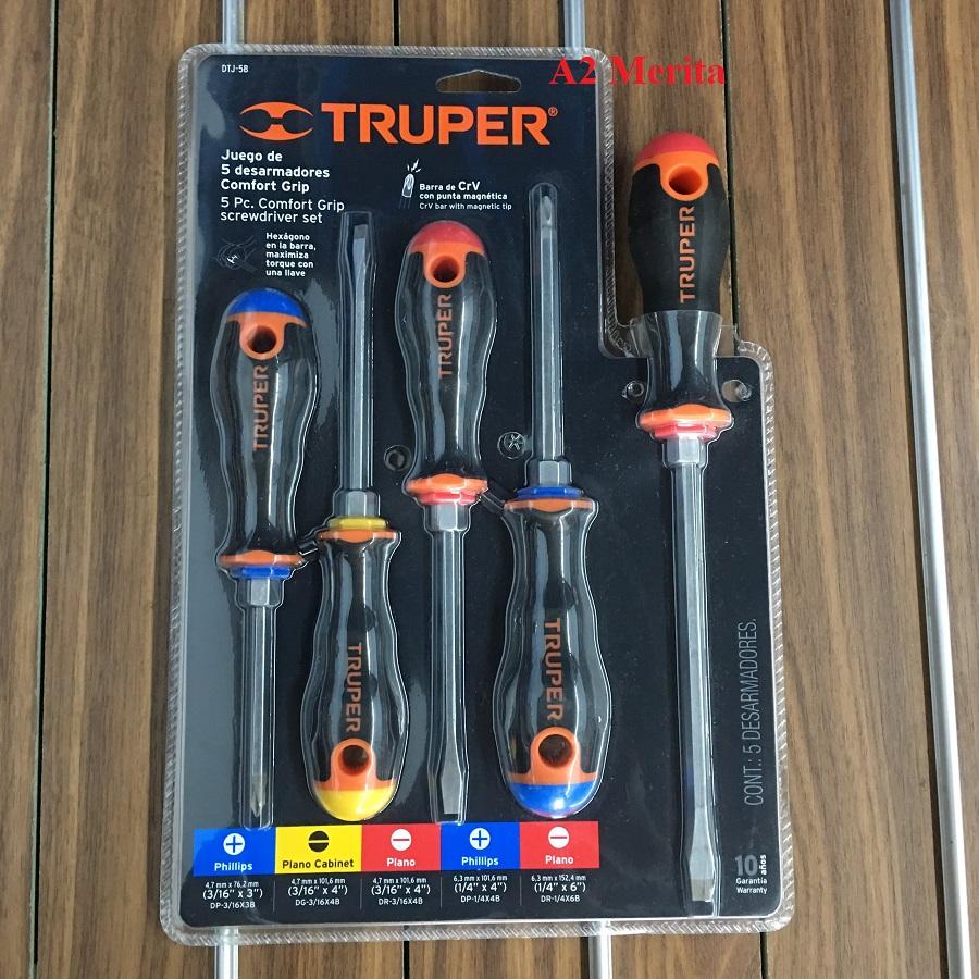 Bộ tuốc nơ vít dẹp và bake 5 cây Truper 14138 (DTJ-5B)