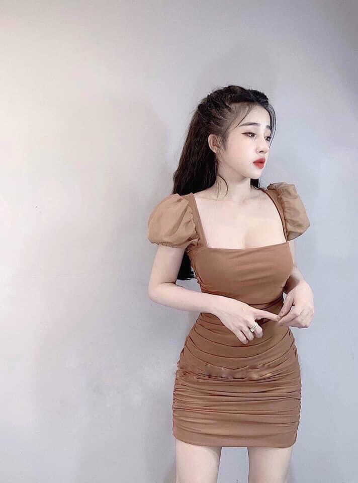 Đầm body cổ vuông tay phối lưới dễ thương