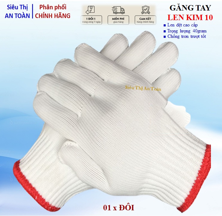 Găng tay bảo hộ, găng tay len kim 10, chống trượt, chống mài mòn, bảo vệ bàn tay - Phân phối chính hãng