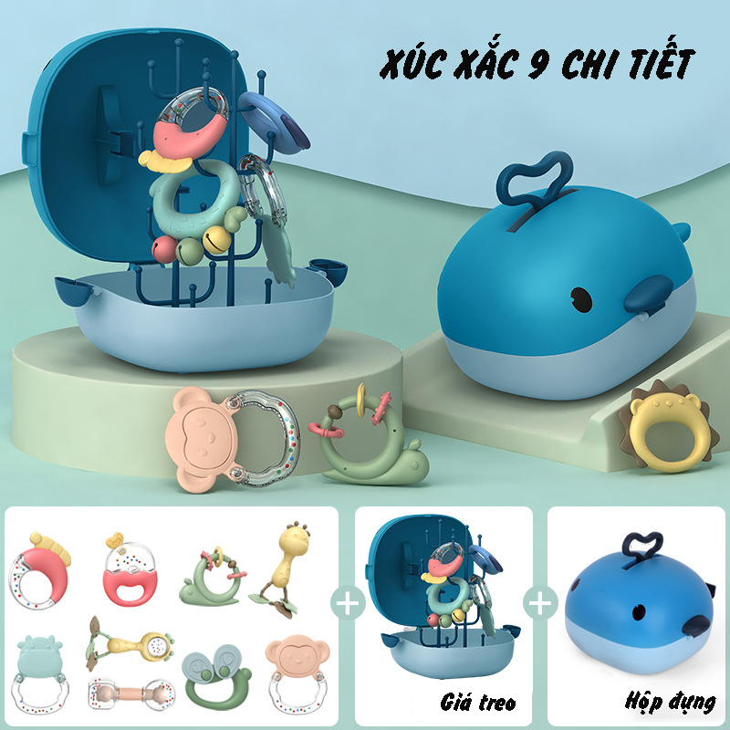 Bộ xúc xắc gặm nướu lục lạc cao cấp 9, 13 món kèm hộp đựng cho bé