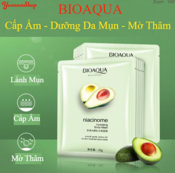 Combo 10 mặt nạ trái bơ bioaqua cấp ẩm - dưỡng da mụn - mờ thâm - da trắng căng da mịn màng