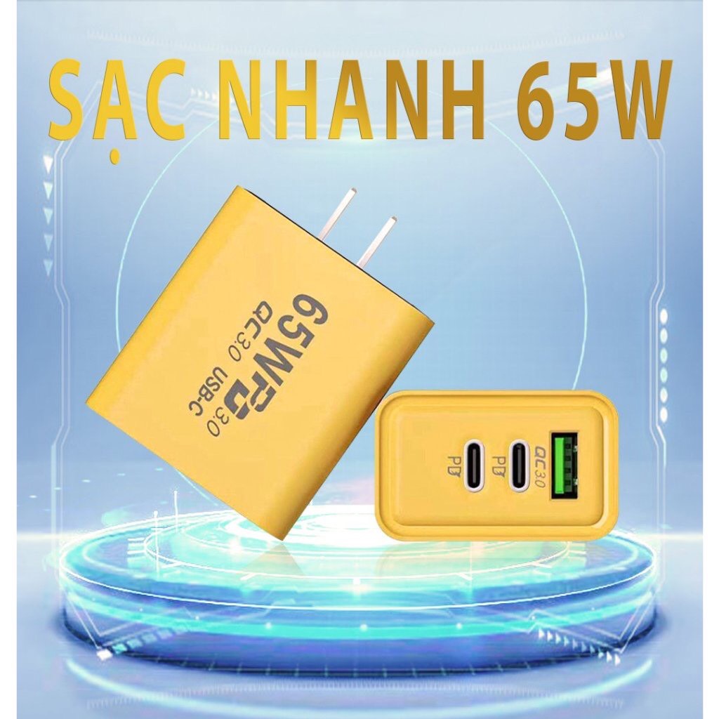 Bộ sạc 65W 3 Cổng 2 Type C 1 USB + dây sạc bọc dù 4 in 1 65W sạc cho điện thoại, máy tính bảng , sạc nhanh, an toàn