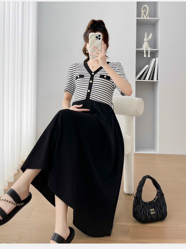 Váy Bầu Đầm Bầu Thiết Kế Kẻ - V3
