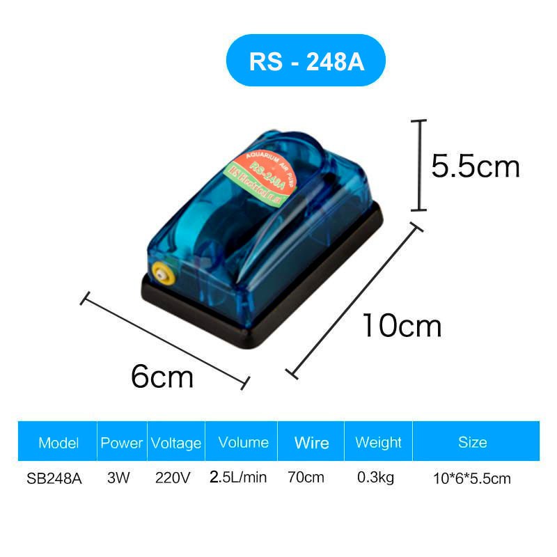 Máy sục oxy bể cá 2 vòi Rs 348a và 1 vòi Rs 248a (máy sủi oxy bể cá chạy êm, khỏe được tặng kèm dây và quả sủi oxy)
