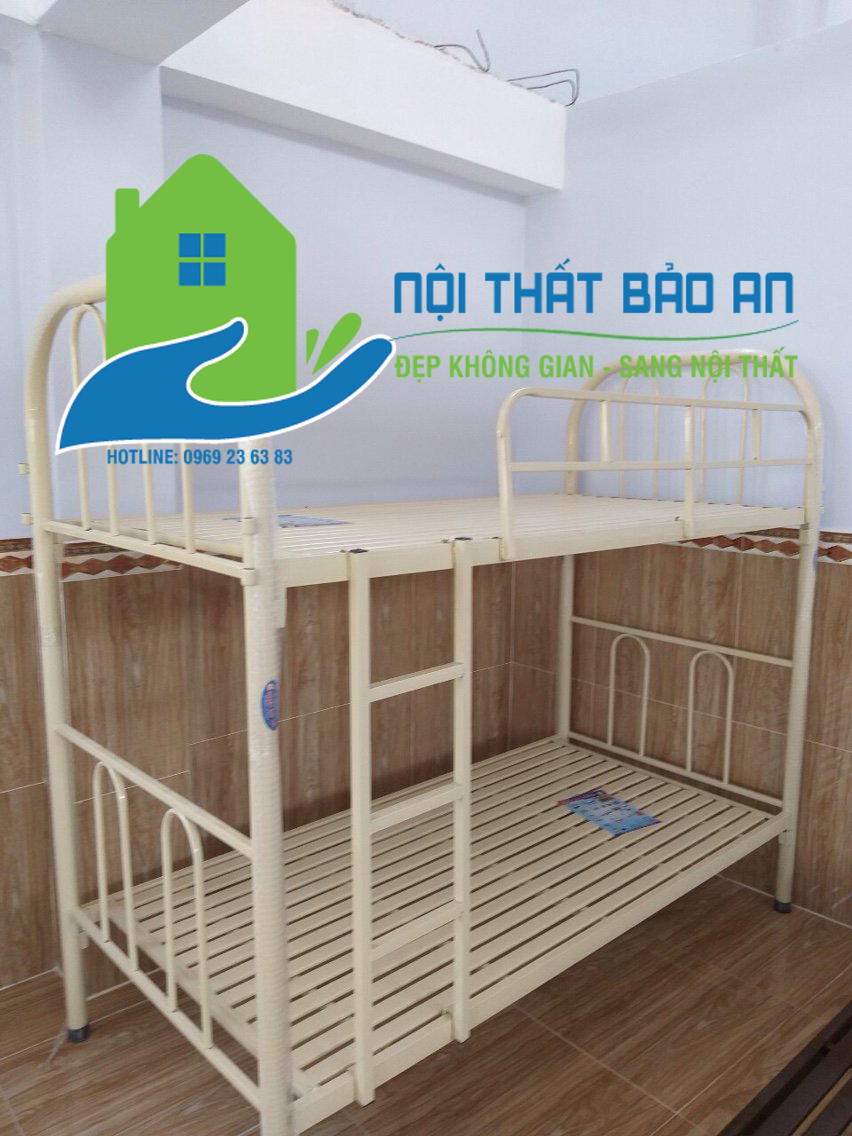 [HCM] Giường sắt hai tầng 1M2 màu kem