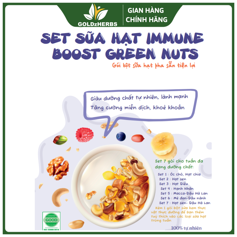 Set Sữa Hạt Goldzherbs Immune Boost Green Nuts – 14 gói x18g/ 500g